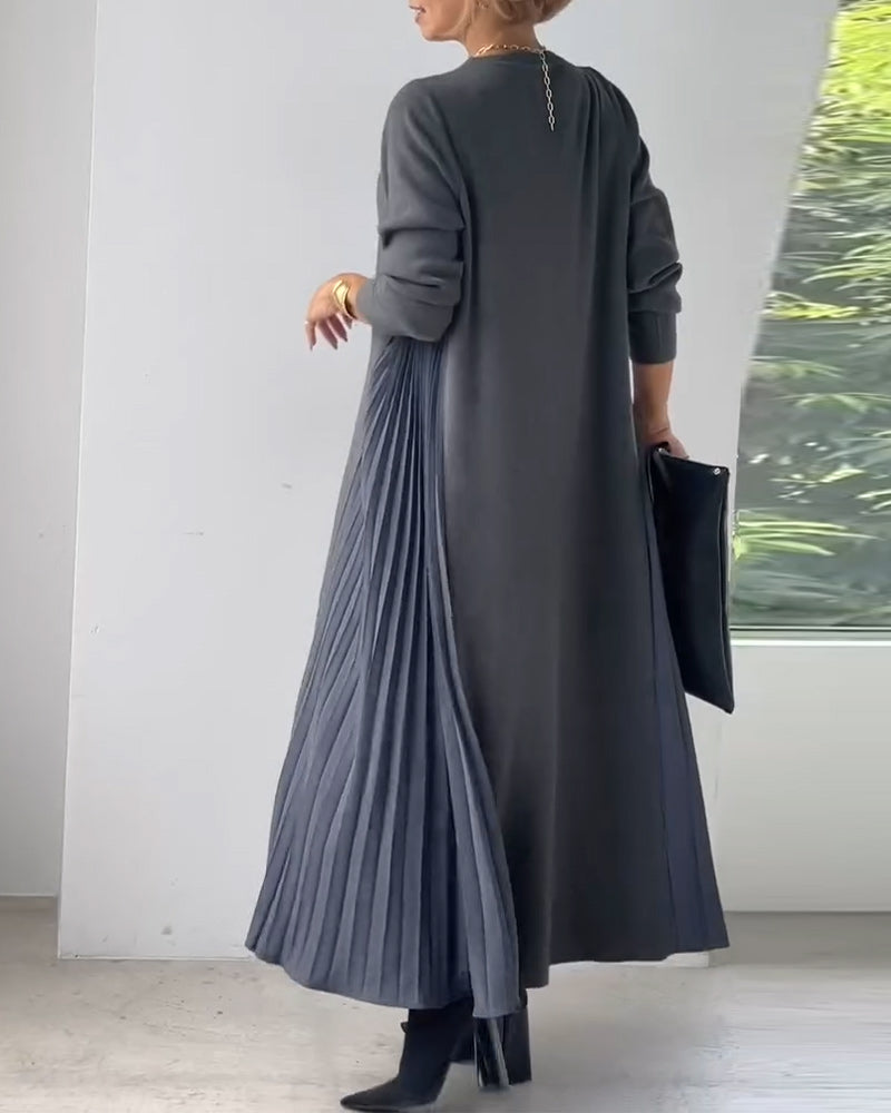 Elegantné plisované svetrové šaty s dlhými rukávmi