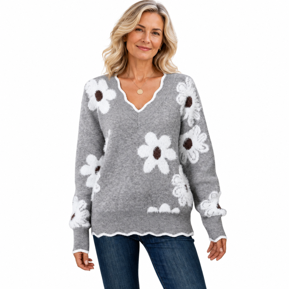 Paula – sivý kvetinový sveter