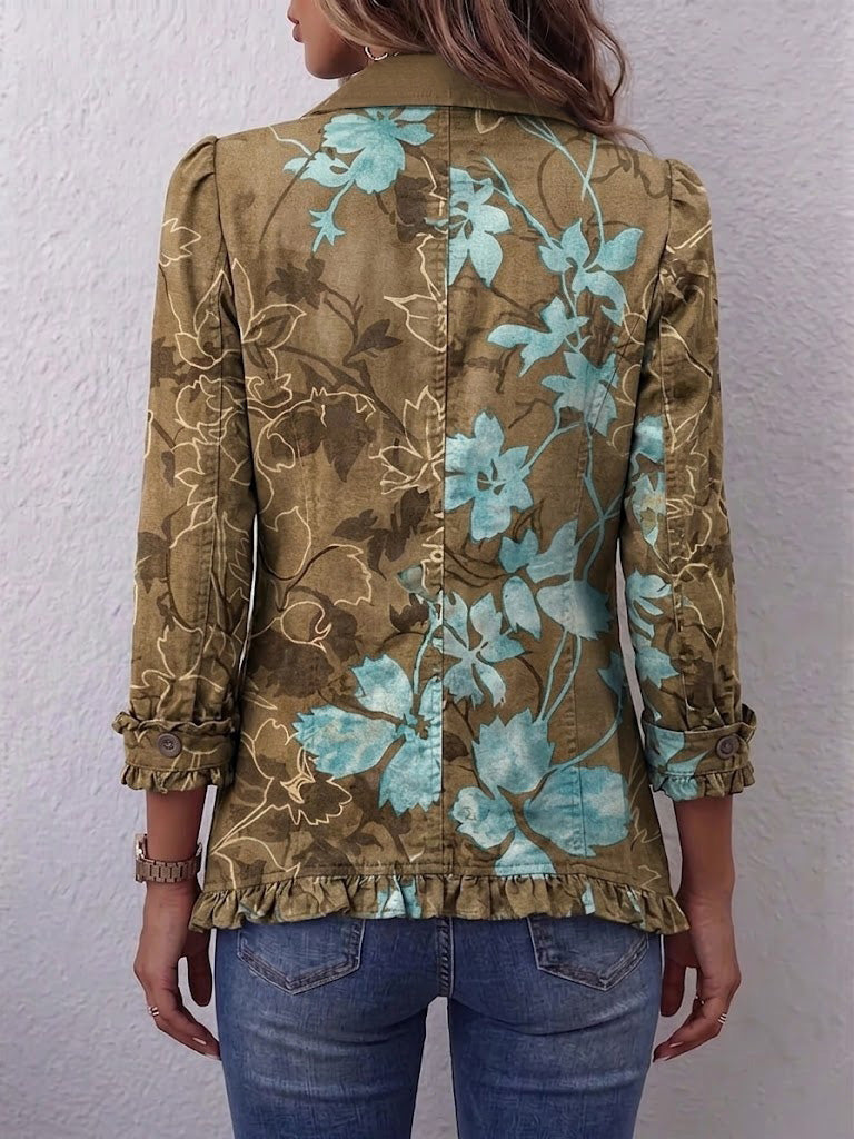 Lilia | Boho vintage kvetinová bunda s volánmi a prechodom farieb