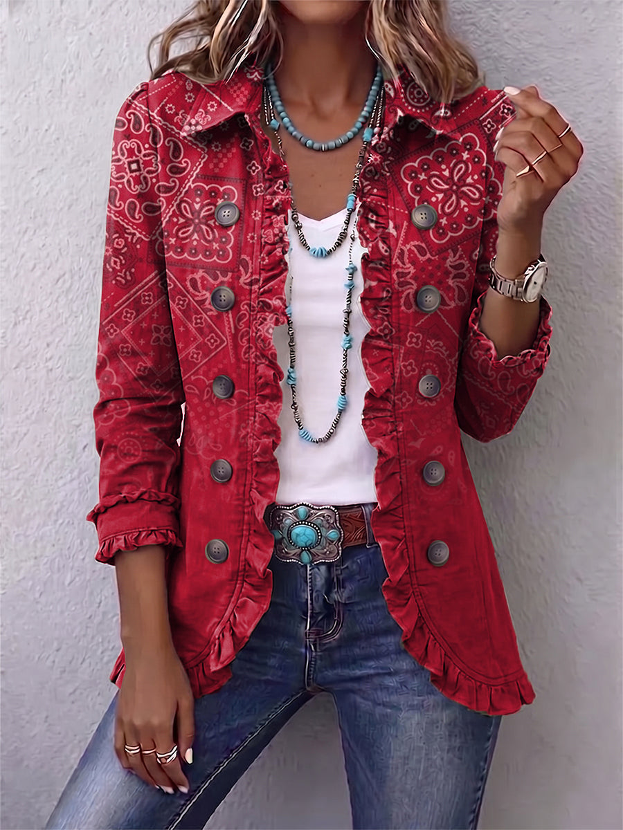 Riley | Boho bunda s volánmi a ombré vzorom paisley