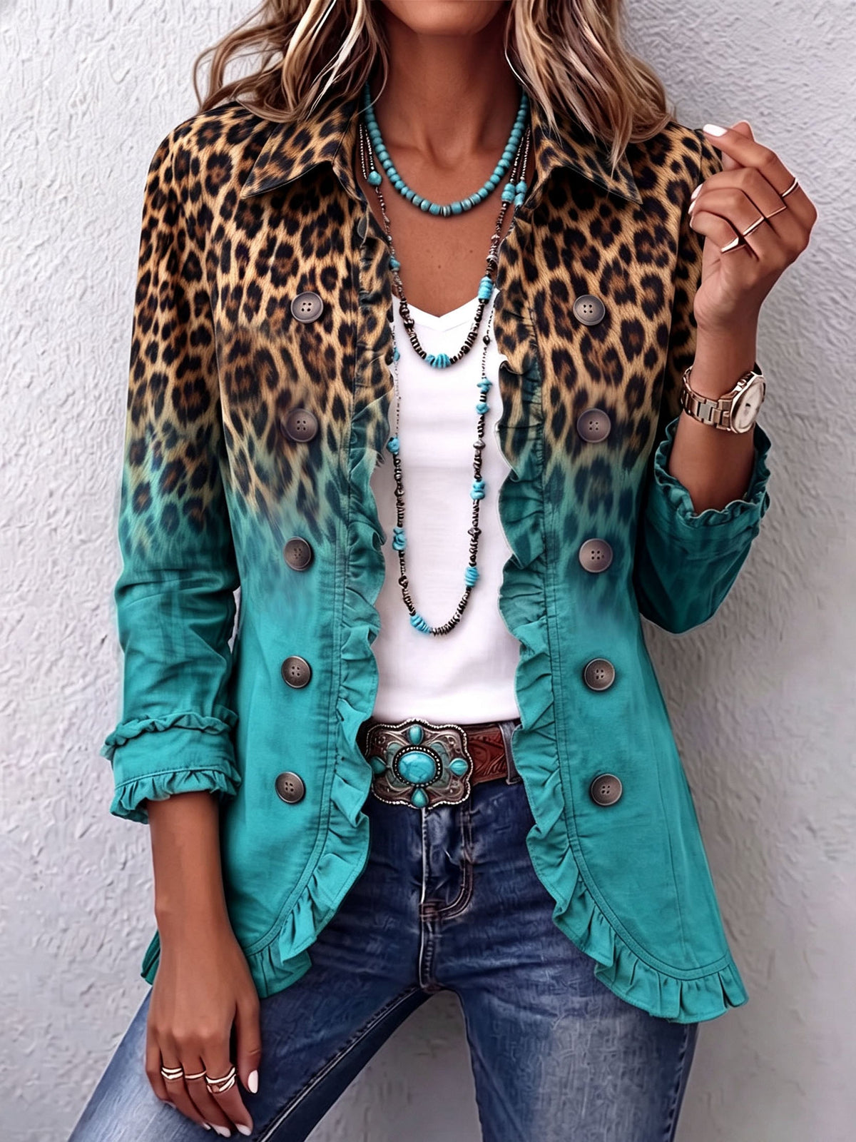 Emma | Sako s volánmi a ombré leopardím vzorom