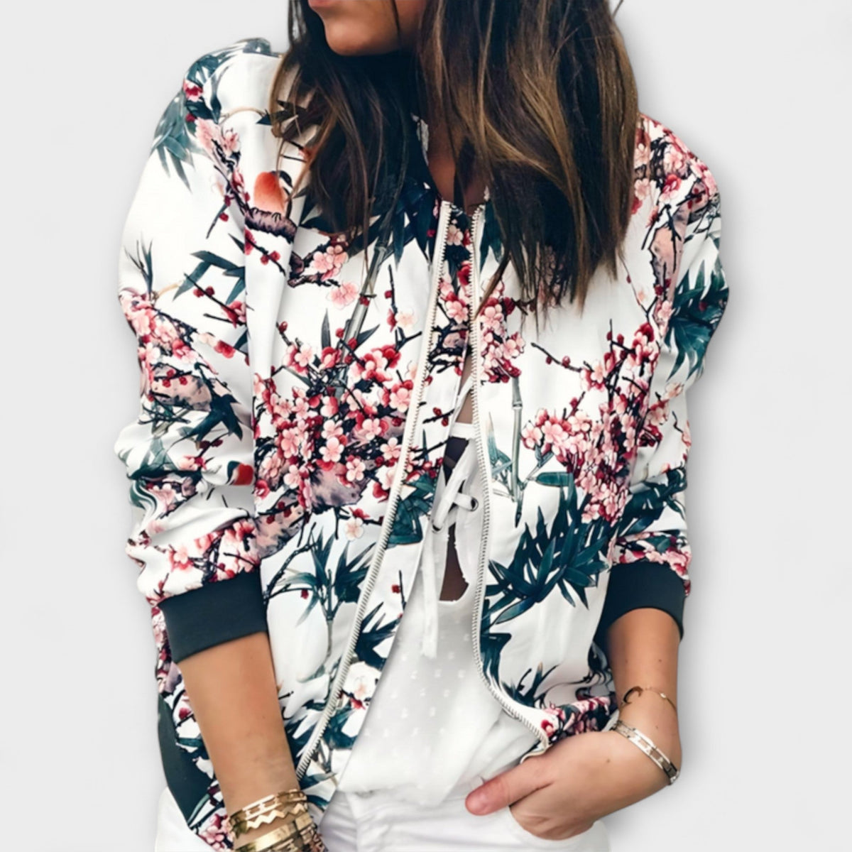 Andreia – Elegantná bomber bunda s kvetinovým vzorom